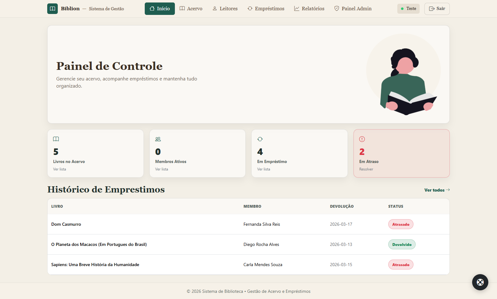 Painel de Controle Biblion